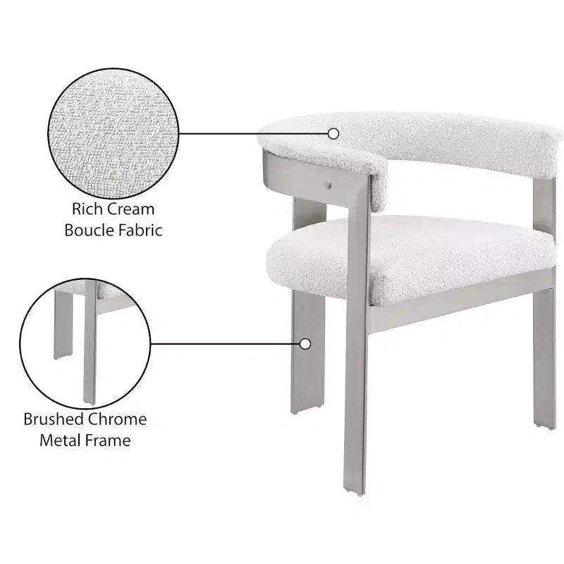 Chaise de salle à manger en tissu bouclé noir/crème, chrome brossé, lot de 2