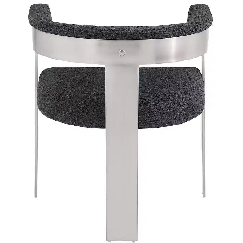Chaise de salle à manger en tissu bouclé noir/crème, chrome brossé, lot de 2