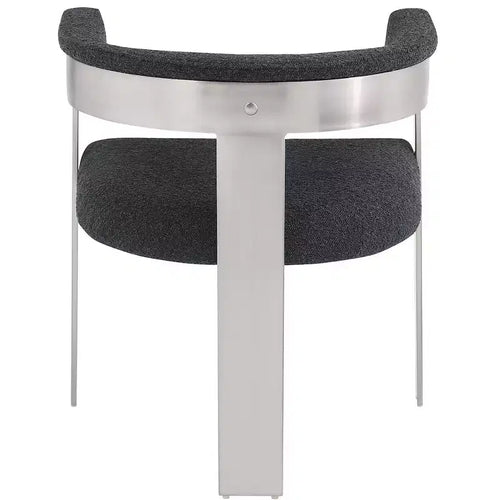 Chaise de salle à manger en tissu bouclé noir/crème, chrome brossé, lot de 2