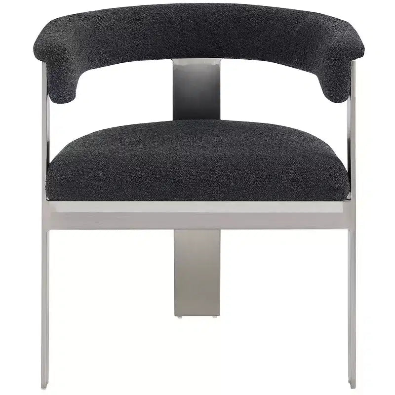 Chaise de salle à manger en tissu bouclé noir/crème, chrome brossé, lot de 2