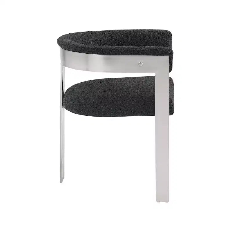 Chaise de salle à manger en tissu bouclé noir/crème, chrome brossé, lot de 2