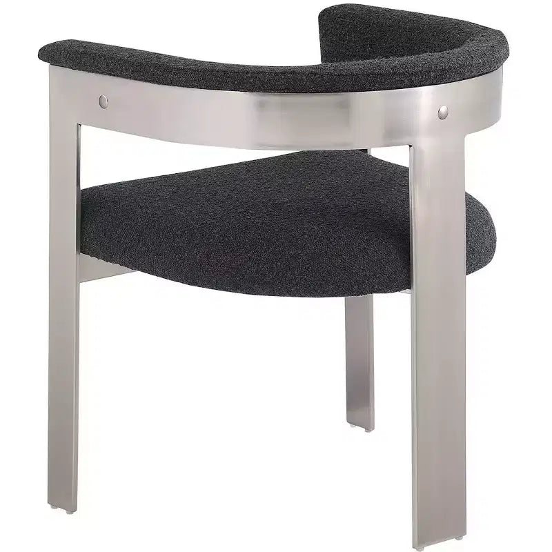 Chaise de salle à manger en tissu bouclé noir/crème, chrome brossé, lot de 2