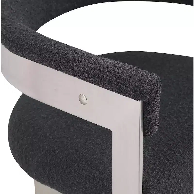 Chaise de salle à manger en tissu bouclé noir/crème, chrome brossé, lot de 2