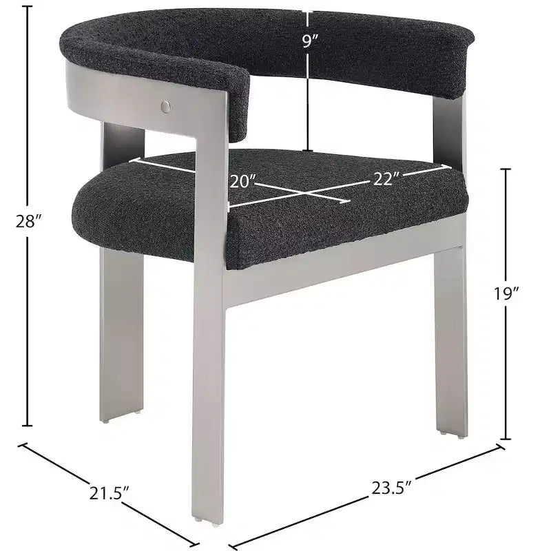 Chaise de salle à manger en tissu bouclé noir/crème, chrome brossé, lot de 2