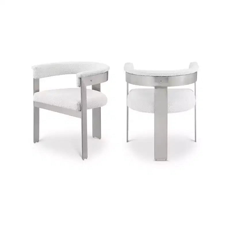 Chaise de salle à manger en tissu bouclé noir/crème, chrome brossé, lot de 2