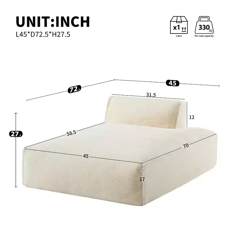 Canapé modulaire de 184 cm avec accoudoir gauche, 1 place