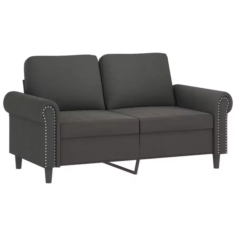 Canapé 2 places en velours gris foncé avec oreillers