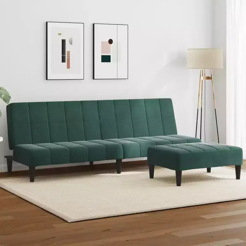 Canapé-lit pliable 2 places en velours vert foncé