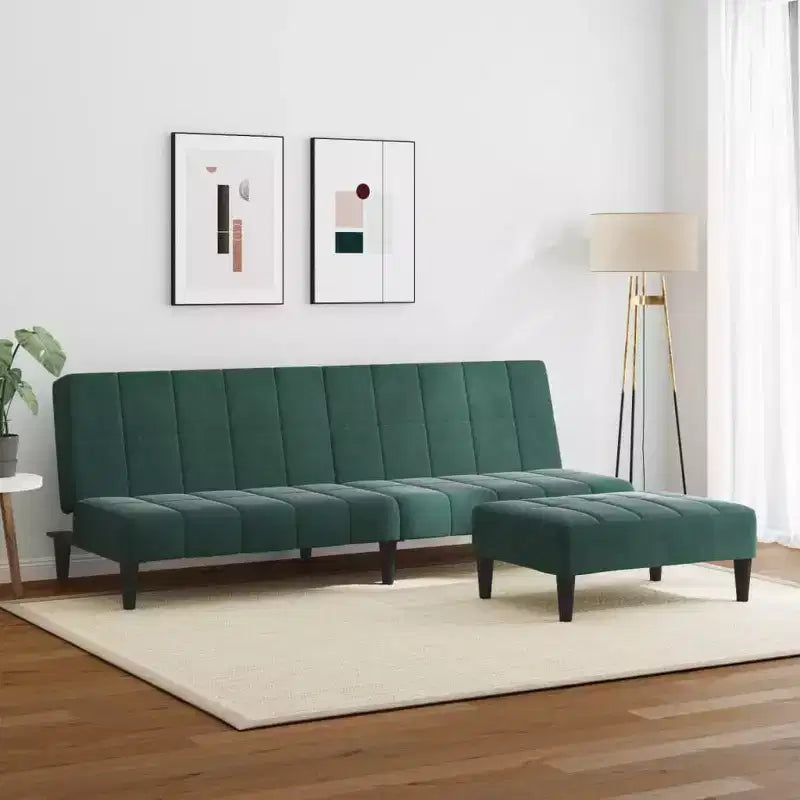 Canapé-lit pliable 2 places en velours vert foncé
