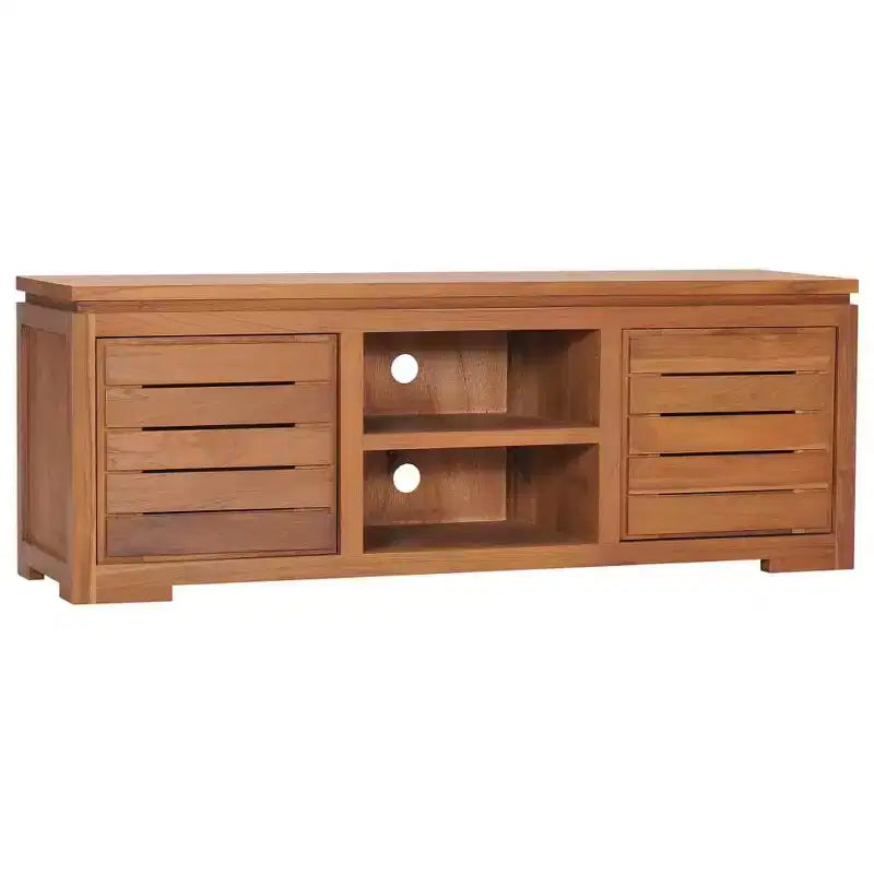 Meuble TV 2 portes en bois de teck naturel, marron