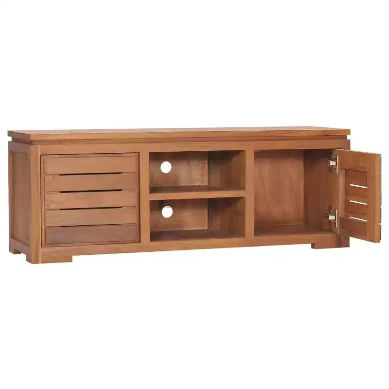 Meuble TV 2 portes en bois de teck naturel, marron