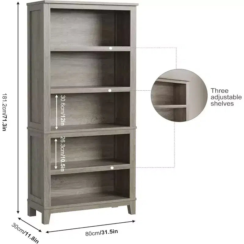 Bibliothèque réglable à 5 niveaux Noir/Gris, assemblage par une seule personne, 180 cm de haut