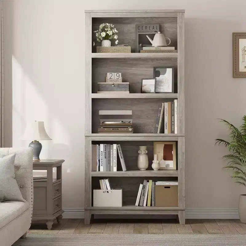 Bibliothèque réglable à 5 niveaux Noir/Gris, assemblage par une seule personne, 180 cm de haut