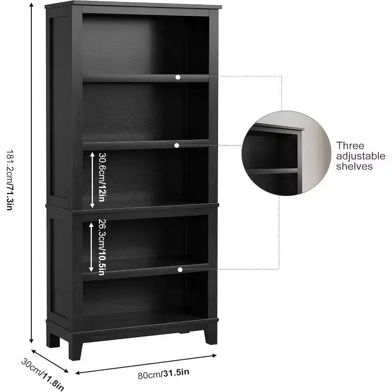 Bibliothèque réglable à 5 niveaux Noir/Gris, assemblage par une seule personne, 180 cm de haut