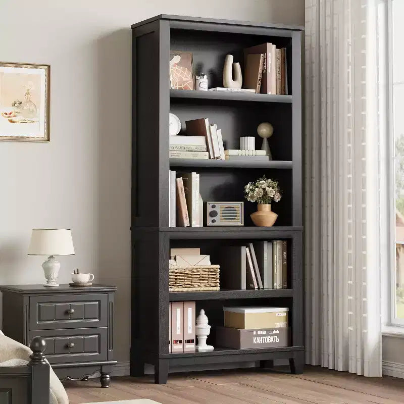 Bibliothèque réglable à 5 niveaux Noir/Gris, assemblage par une seule personne, 180 cm de haut