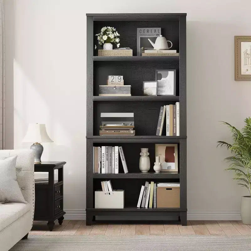 Bibliothèque réglable à 5 niveaux Noir/Gris, assemblage par une seule personne, 180 cm de haut