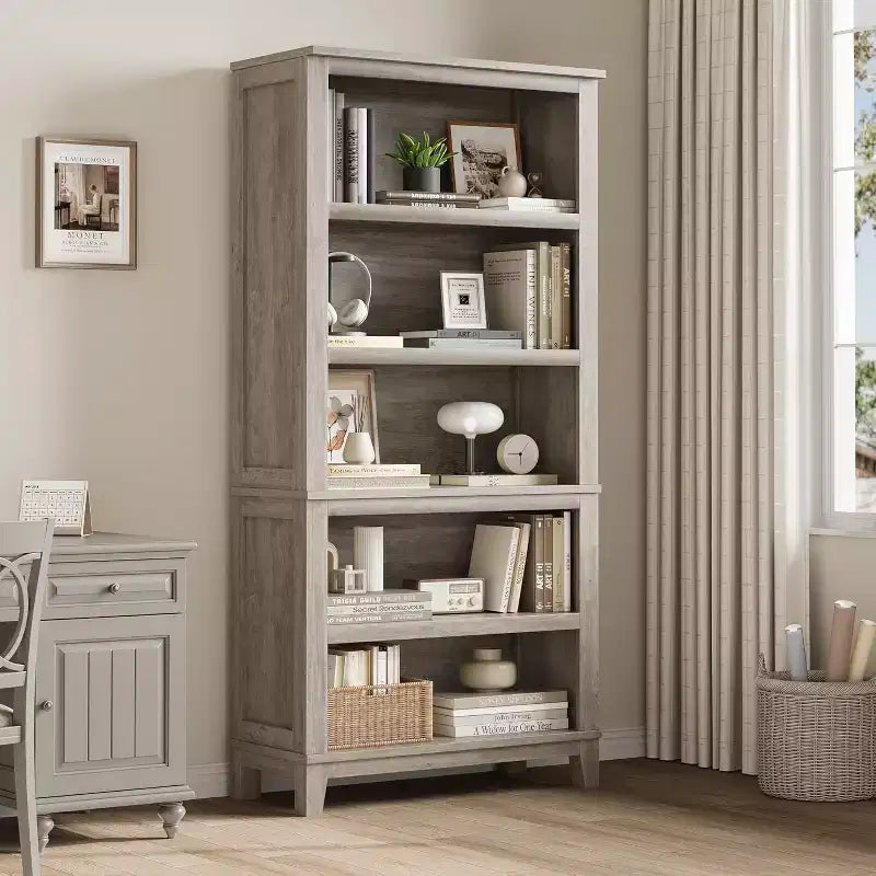 Bibliothèque réglable à 5 niveaux Noir/Gris, assemblage par une seule personne, 180 cm de haut