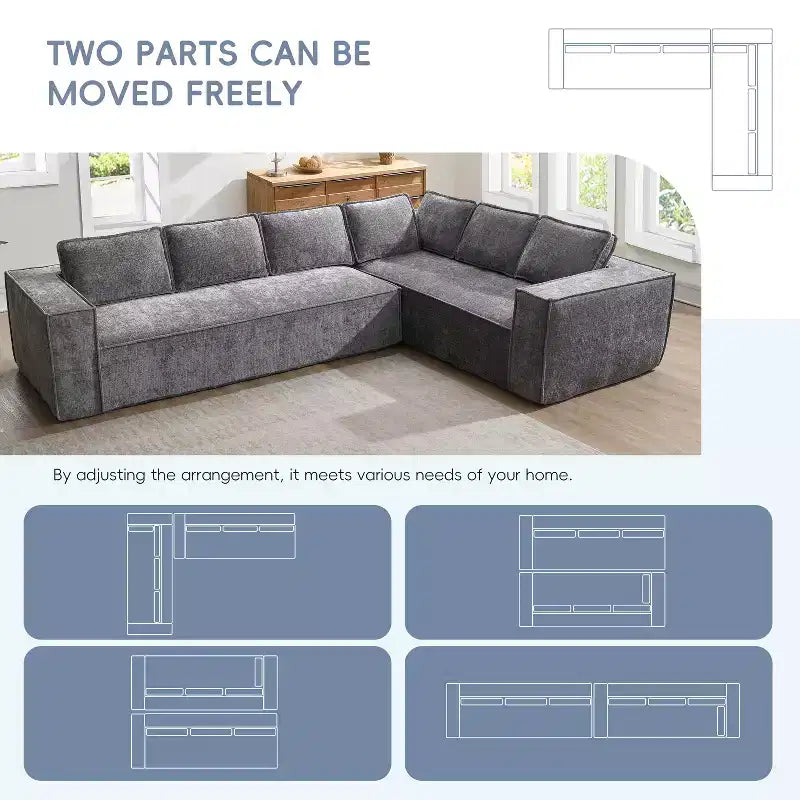 Canapé d'angle modulable gris / vert / blanc, 6 places