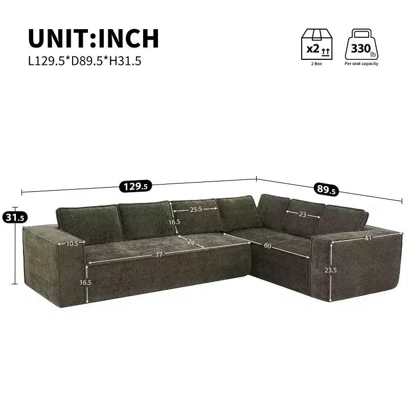 Canapé d'angle modulable gris / vert / blanc, 6 places