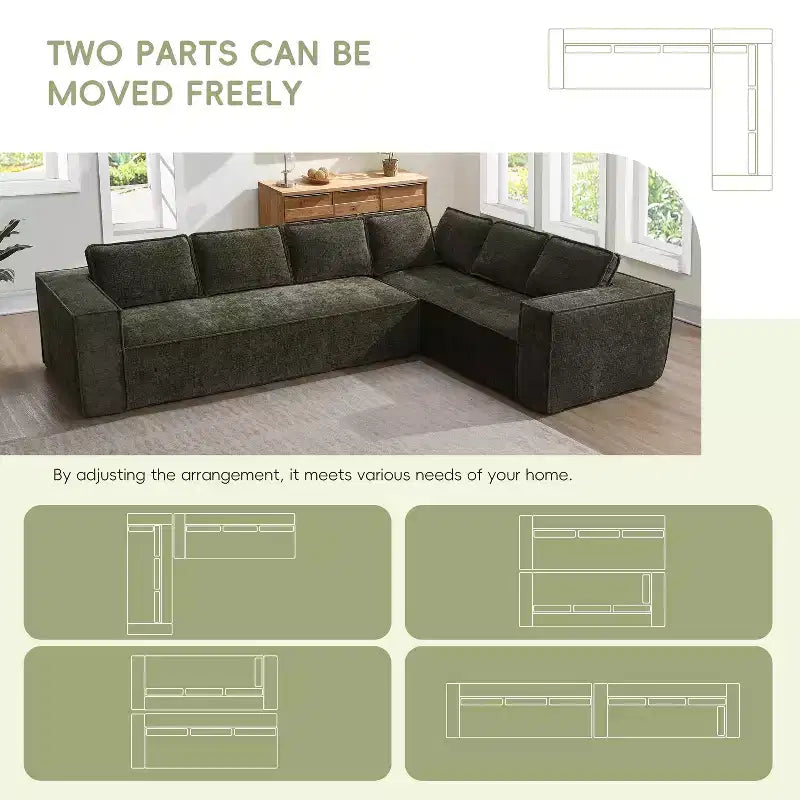 Canapé d'angle modulable gris / vert / blanc, 6 places
