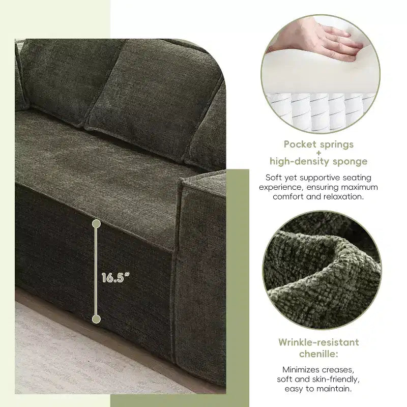 Canapé d'angle modulable gris / vert / blanc, 6 places