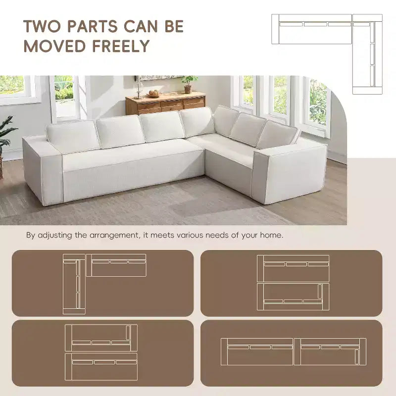 Canapé d'angle modulable gris / vert / blanc, 6 places