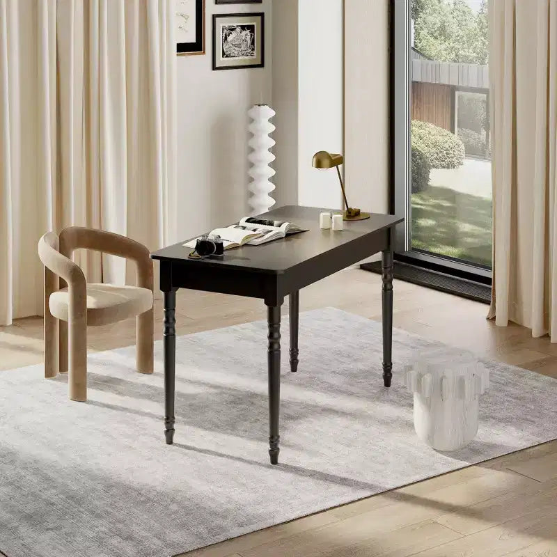Bureau noir avec tiroir et poignée dorée, pour une personne, MDF