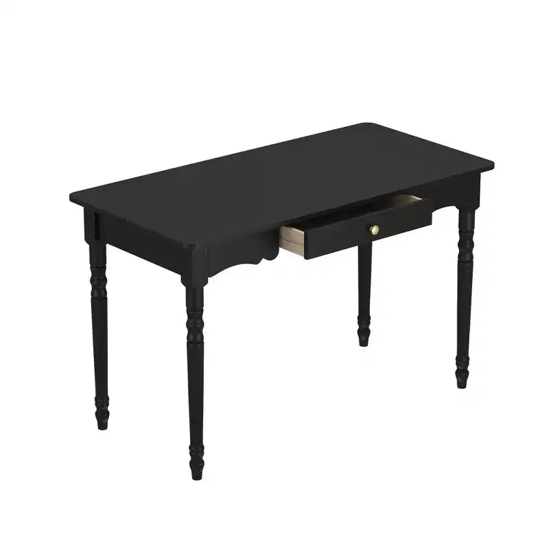 Bureau noir avec tiroir et poignée dorée, pour une personne, MDF