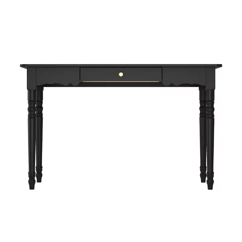 Bureau noir avec tiroir et poignée dorée, pour une personne, MDF