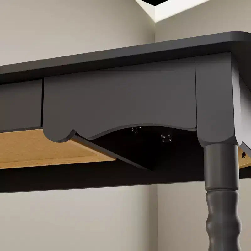 Bureau noir avec tiroir et poignée dorée, pour une personne, MDF