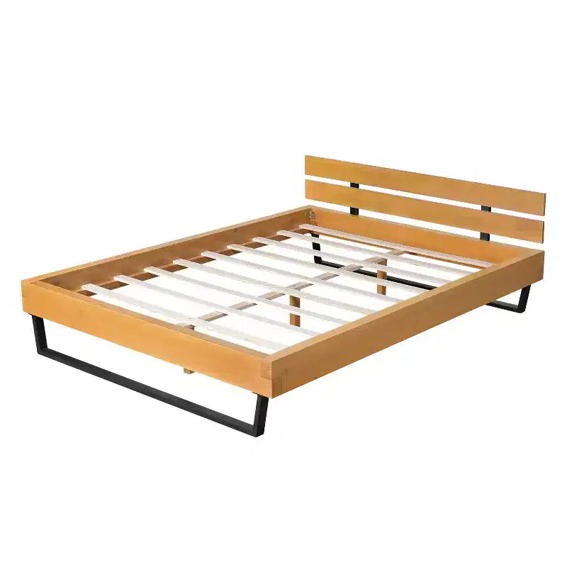 Cadre de Lit en Bois de Pin Naturel et Noir, Queen/King, 1 Personne