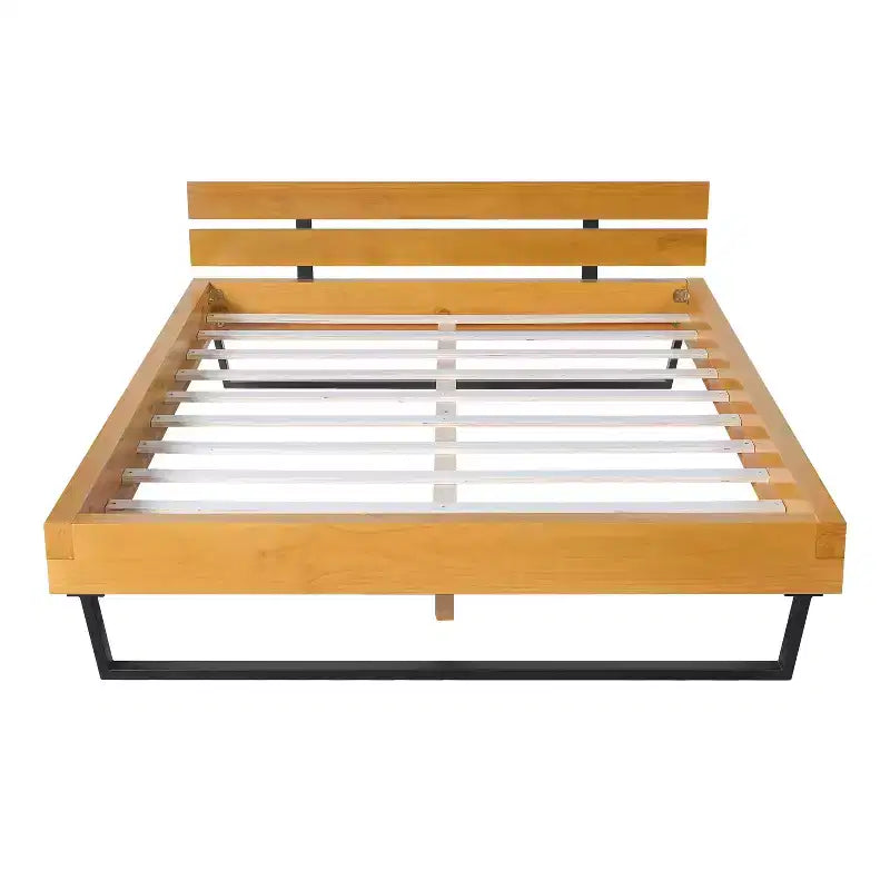 Cadre de Lit en Bois de Pin Naturel et Noir, Queen/King, 1 Personne