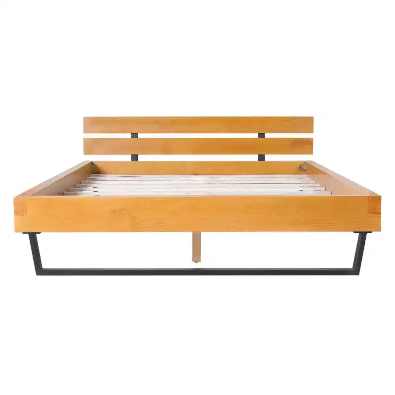 Cadre de Lit en Bois de Pin Naturel et Noir, Queen/King, 1 Personne