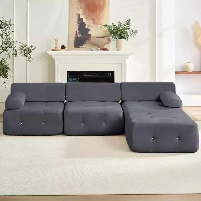 Canapé d'angle modulable 3 places en velours Mjkone avec ottoman, canapés convertibles avec garniture à rivets