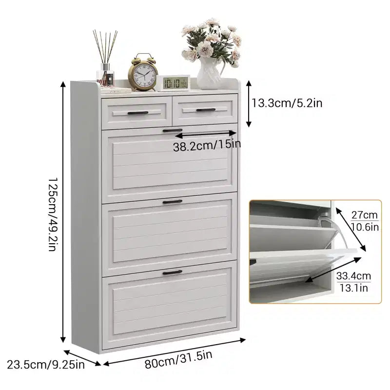 Meuble à chaussures avec 3 tiroirs basculants et 2 tiroirs, meuble de rangement de chaussures autoportant pour entrée, meuble organisateur de chaussures, porte-chaussures étroit
