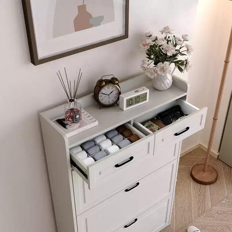 Meuble à chaussures avec 3 tiroirs basculants et 2 tiroirs, meuble de rangement de chaussures autoportant pour entrée, meuble organisateur de chaussures, porte-chaussures étroit