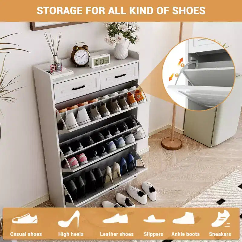 Meuble à chaussures avec 3 tiroirs basculants et 2 tiroirs, meuble de rangement de chaussures autoportant pour entrée, meuble organisateur de chaussures, porte-chaussures étroit