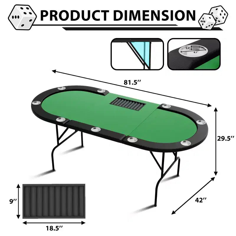 Table de poker Green Steel Loop Leg, 9 places