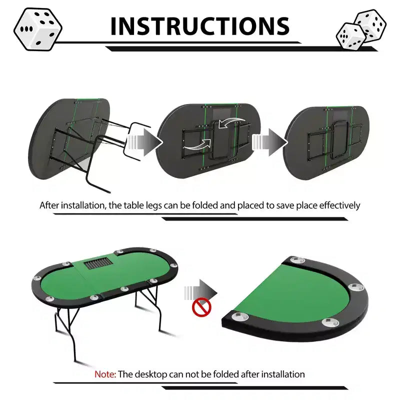 Table de poker Green Steel Loop Leg, 9 places