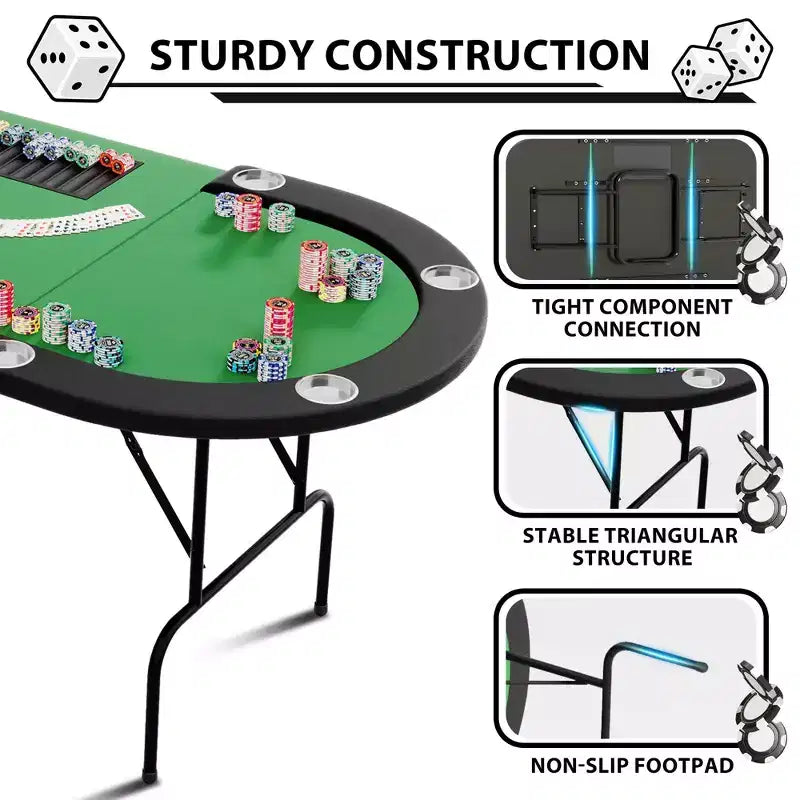 Table de poker Green Steel Loop Leg, 9 places