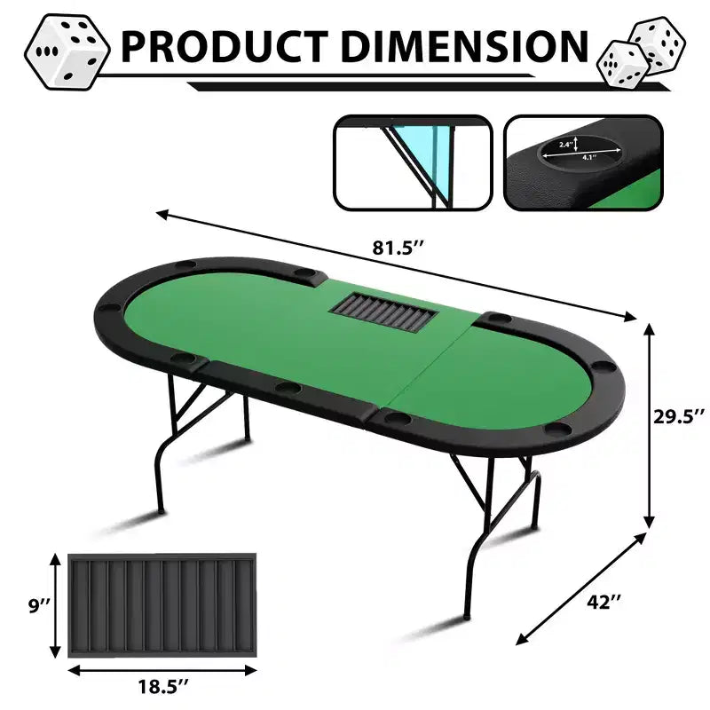 Table de poker Green Steel Loop Leg, 9 places