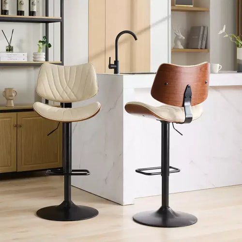 Tabouret de bar réglable pivotant beige, similicuir, 1 place