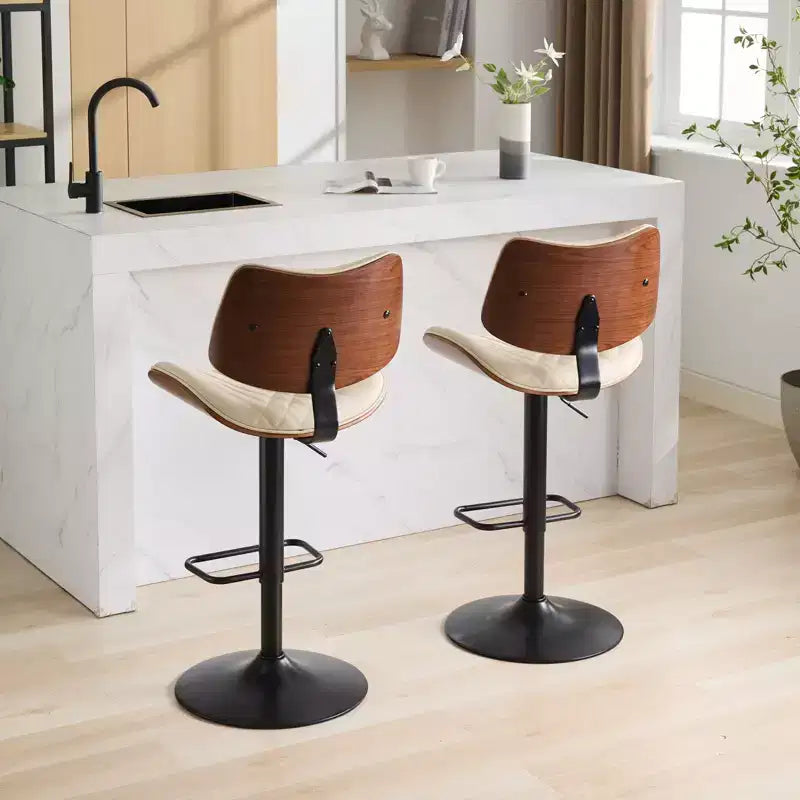 Tabouret de bar réglable pivotant beige, similicuir, 1 place