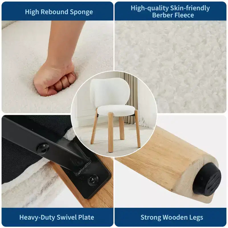 Chaise de salle à manger en tissu Teddy, Noir/Blanc, Dossier incurvé, 1 ou 2 places