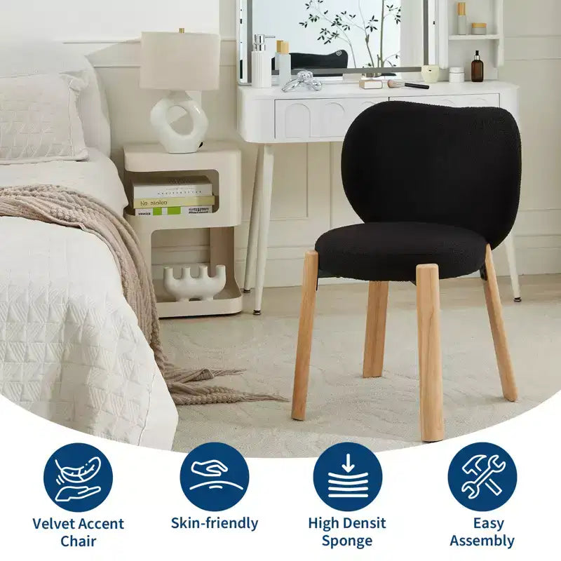 Chaise de salle à manger en tissu Teddy, Noir/Blanc, Dossier incurvé, 1 ou 2 places