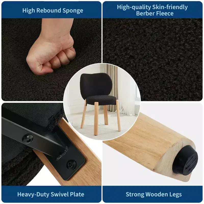 Chaise de salle à manger en tissu Teddy, Noir/Blanc, Dossier incurvé, 1 ou 2 places