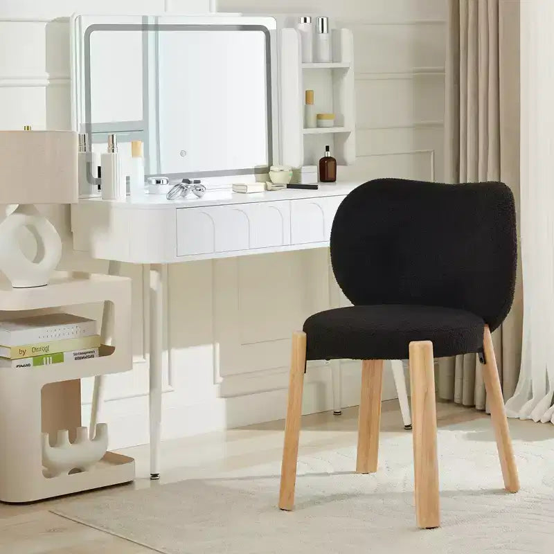 Chaise de salle à manger en tissu Teddy, Noir/Blanc, Dossier incurvé, 1 ou 2 places
