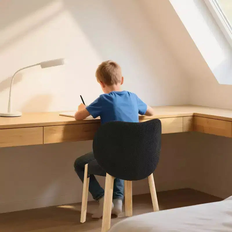 Chaise de salle à manger en tissu Teddy, Noir/Blanc, Dossier incurvé, 1 ou 2 places