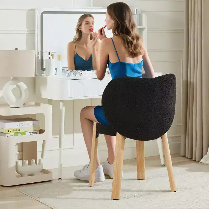 Chaise de salle à manger en tissu Teddy, Noir/Blanc, Dossier incurvé, 1 ou 2 places