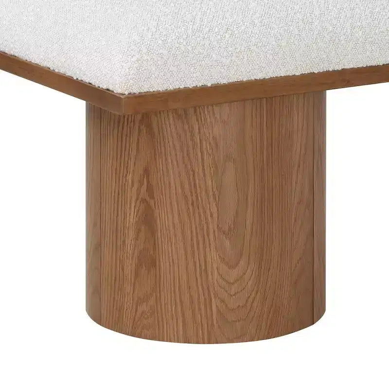 Banc 1 place en tissu bouclé crème, cadre en chêne brun noyer